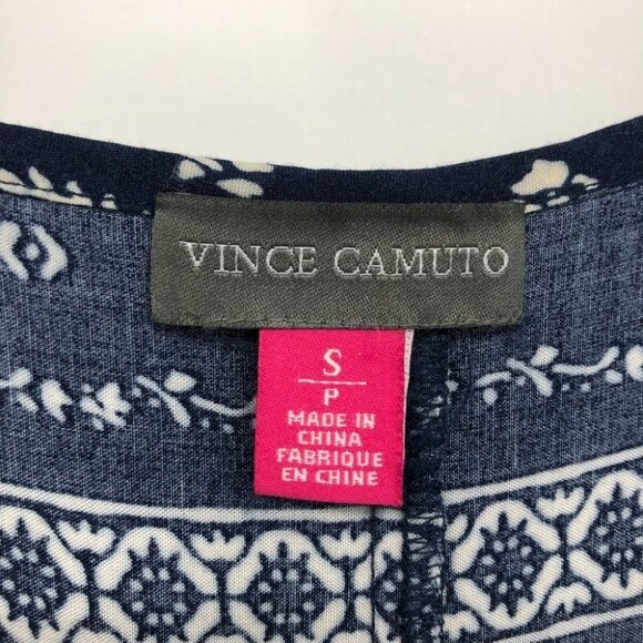 Vince  Camuto Navy Ditsy Floral Liberty geometric Print ruffle midi dress S - Picture 5 of 16